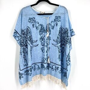 Janice Gauzy Fringe Coverup Elephant Motif One Size Large‎ XL medium Swim